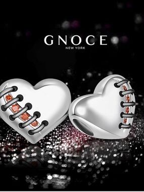 Gnoce silver Heart Charm with Crystal Stitch Detail